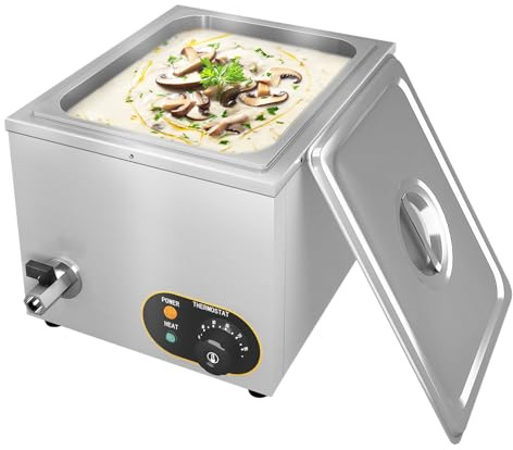 MOOTACO Bain Marie Électrique en Acier INOX Commerciale,1xGN1/2 Récipient | 30-85°C Température Réglable,600W,Commercial Buffets,Avec couvercles&robinet vidange,pour Domestique&Restauration