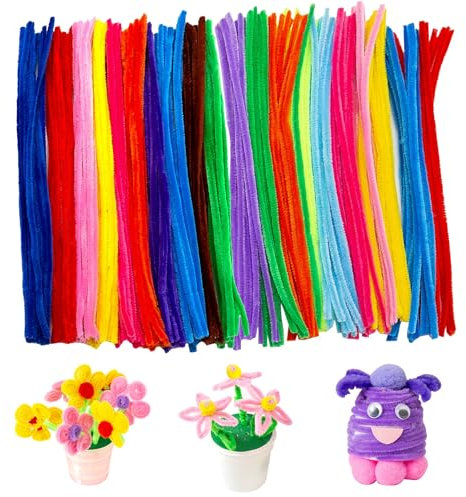 Sudnsadaks 200 Stück Pfeifenreiniger, Pfeifenputzer Bunt, Pipe Cleaner, Chenilledraht, Biegeplüsch Basteldraht, Bunt Plüschdraht, Pfeifenputzerdraht Für Handwerk Dekorationen, DIY Basteln
