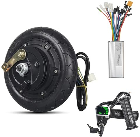 8in Hub Motor Kit 36V 500W Brushless Gearless with 25A BLDC Controller | 8in Motor Wheel, Power Display Throttle, Electric WheelBarrow Kit