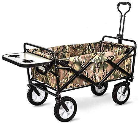 HUIBBGO Aufbewahrungswagen, zusammenklappbarer Gartenwagen, multifunktionaler, robuster Wagen für Camping, Picknick, Angeln im Freien, tragbarer Einkaufswagen mit Tischplatte, Tragkraft: 80 kg