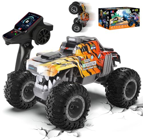 Charmofun Monstertruck Ferngesteuert 1:12, Ferngesteuerter Monstertruck mit Aufrecht Gehen und 360°Drehung, 2,4GHz 30 KM/H Ferngesteuertes Auto Monster Truck mit Sprühnebel Musik und Lichtern