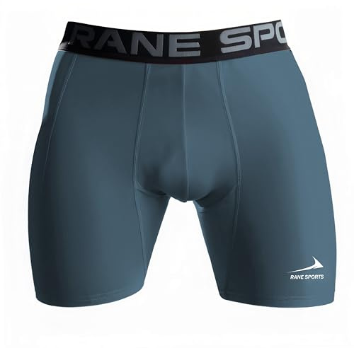 Rane Sports Pantalones Cortos de Compresion Basica para Correr Hombre, Pantalones Cortos de Entrenamiento, Mallas Cortas Hombre Secado Rápido con Bolsillo Azul grisáceo 2XL