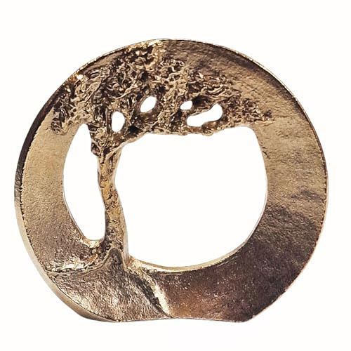 Herzmensch Kleiner Lebensbaum zum Hinstellen 8 cm Gold aus massiver Bronze als Grabschmuck, Trostgeschenk, spirituelles Geschenk zur Hochzeit oder Weihnachten