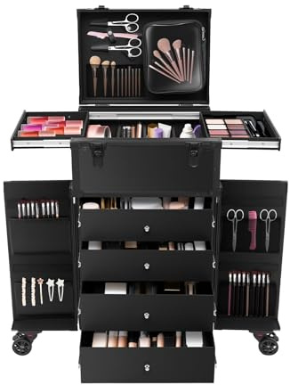 Cosmetic Suitcase Beauty Facial Storage Makeup Travel Box Salon Trolley Cart