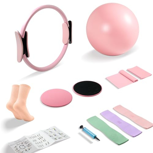 daqoupzi 11-Pilates Set（Pilates Ring、pilatesball、Gummibänder、Socken, etc），Pilates Set für zuhause，Home Workout Set