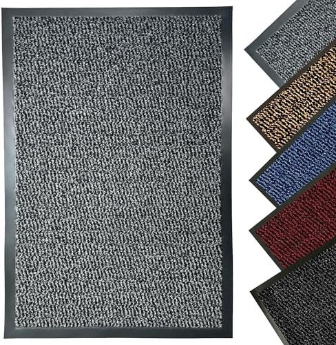 LENAK Door Mats - Entrance Mat Barrier Hallway Runner Kitchen Rug, Non-Slip Dirt Trapper Rubber Back Washable Floor Mat, Dust Grabbing Indoor Outdoor Doormats (Grey, 40x60cm)