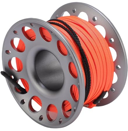 HELEVIA 30m / 98,43ft Scuba Diving Rolle, Luftfahrtaluminium mit Doppelten Haken, Multi -Purpose -Finger -Spulenrolle für Unterwasserexploration (Grau)