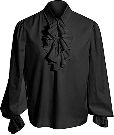 Camisas de corte para hombre, camisas de manga larga para hombre, ajuste a medida, sofisticados, disfraces de Halloween, camisa de príncipe noble con mangas abombadas, cuello alto, camisa de color