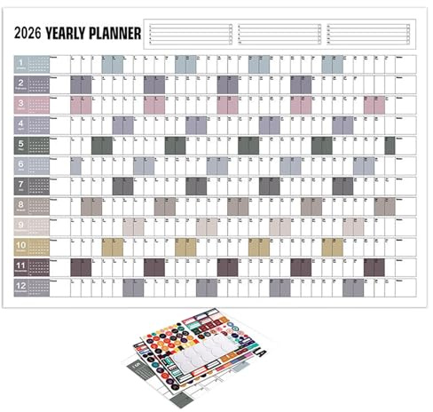 2026 Calendrier Mural Annuel - Affiche De Calendrier Toute L'année Avec Autocollants | Planificateur Mensuel Quotidien | Pour La Gestion Du Personnel Pour L'organisation Des Applications