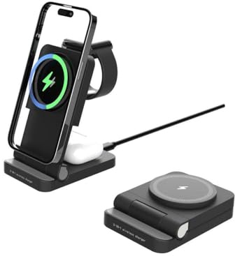 YMY Wireless Charging Station for Apple, 3 in 1 Foldable Magnetic Wireless Charger,15W Fast for MagSafe Charger Stand Available for iPhone 17/16/15/14/13,Apple Watch,AirPods series (Black- Gift Box)