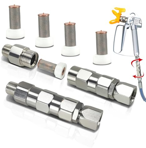 Airless Paint Sprayer Joint 1/4-Inch 360 Degrees Rotate Stainless Steel Spray Gun Swivel Joint Connector with 4 Pcs Built-in Filter Joint Accessories