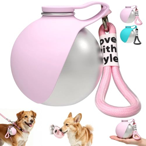 Borraccia portatile per cani, 285 ml, in acciaio inossidabile con ciotola pieghevole in silicone – Antigoccia, ideale per cani e gatti in viaggio e in campeggio (Rosa)