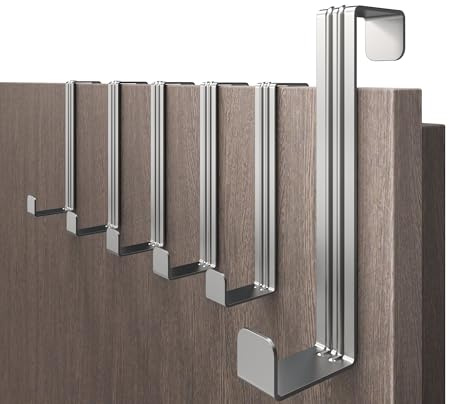 4smile Türhaken zum Einhängen, 6er Set - Silber | Edelstahl Kleiderhaken für Tür oder Schrank, vielseitige Haken, Türgarderobe mit hoher Tragkraft, stabile Türhakenleiste