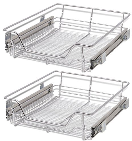 Festnight 2Stk.50cm Ausziehbare Einbauschublade Teleskopschublade Küchenschublade Schlafzimmerschublade Drahtkörbe Korbauszug Silberfarbe für 500mm breite Küchenschrank