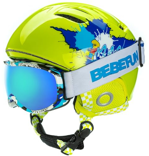 BeBeFun Toddler and Kids Ski Helmet Snowboarding Helmet with Goggles for Snow Activity Ultra Lightweight Comfort and Warmth Small Size ASTM & CE Certified Suggest 2-6years