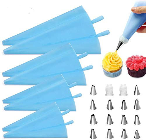 Cake Decorating Supplies Kit 14 ugelli Punte per tubazioni di glassa, 8 Sacchetti di Pasticceria in Silicone riutilizzabili, 2 accoppiatori accoppiatori Strumento per Biscotti Biscotti Cupcake