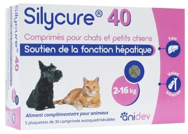ANIDEV Silycure 40 - Alimento complementario Apoyo Función hepática Perro y Gato - Silybina Cardo Marie - Tabletas apetitos cuadriilizables - 150 comprimidos