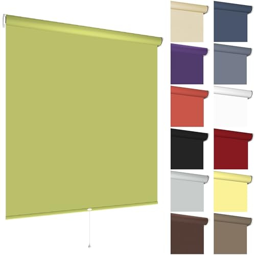 Springrollo Rollo Fenster | Stoff Blickdicht lichtdurchlässig | 13 Farben | Breite 62-202 cm Höhe bis 180 cm | Mittelzugrollo Schnapprollo anschraubbar (Größe 72 x 180 cm, Farbe Blattgrün)