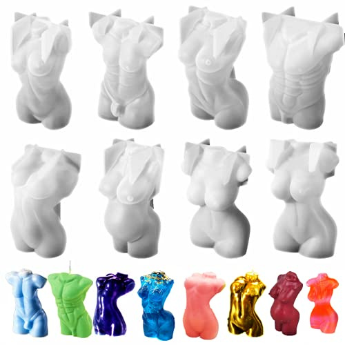 XLZSP 8 pièces corps humain silicone résine moules pour bricolage savon bougie artisanat décoration de gâteau - réutilisable, flexible, facile à nettoyer, antiadhésif résistant aux hautes températures