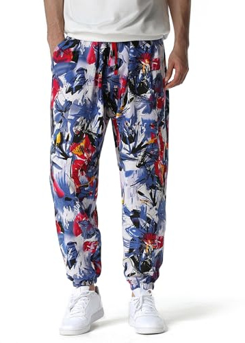 Herr bomull 3D-tryckt träningsoverall underdel elastisk midja hippie bloomers lastbyxor loungebyxor strand promenader löpning jogging träningsbyxor, 3, 3XL