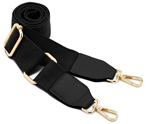 Donne Ampie Borse a Tracolla, Cintura di Ricambio Regolabile in Pelle Canvas, Cinghia Mutevole Lunga per Borsa Crossbody (Pelle-Nero)