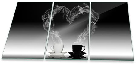 Herdabdeckplatte Abdeckung Ceranfeld Abdeckplatte Schneidebrett 3-Teilig 90x52 Herz Kaffee Schwarz Spritzschutz Glasplatte Ceranfeldabdeckung Herdschutz Sicherheitsglas Glasschneidebrett 3x30x52