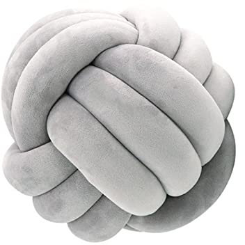 Koomuao Knotenkissen Rund Weicher Samtstoff Knoten-Ball-Kissen Nordische Dekokissen Zierkissen Knoten Geknotetes Kissen für Sofa, Bett, Wohnzimmer, Babyzimmer (Grau, 28cm)