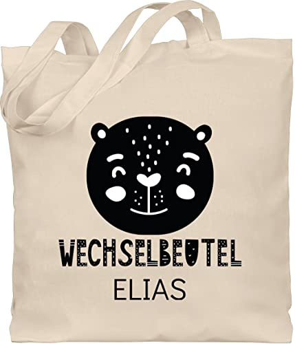 Geschenk mit Namen personalisiert by Shirtracer - Baumwolltasche - Kita Beutel Wechselsachen Mädchen - Wechselbeutel mit Bär