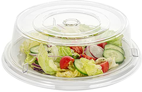 Cater Tek 9.4 Inch Polycarbonate Plate Covers, 10 Shatterproof Dish Covers - Dishwashable, For 9-Inch Plates, Clear Plastic Splatter Covers, Finger Hole Design, Endures Up To 210F - Restaurantware