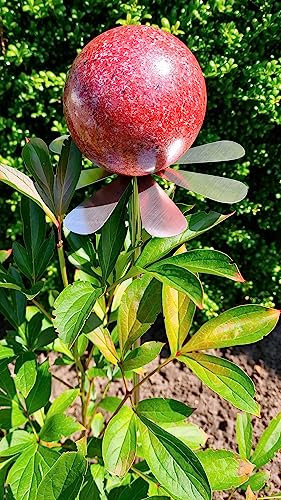 Jürgen Bocker Garten-Ambiente Blütenzauber Rotterdam Rosenkugel 10 cm Edelstahl Gartenstecker Deko mit Stab 80 cm (rot)