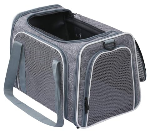 Katzen-Träger – Weicher Hundeträger für Haustiere, tragbare, Faltbare Haustiertasche bis 12,7 kg, Fluggesellschaft-zugelassener Reiseträger für Welpen (Groß, Hellgrau).