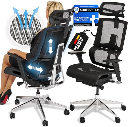 VALKENSTOL M7 Bürostuhl Ergonomisch mit Adaptiver Lordosenstütze Chefsessel Ergonomischer Bürostuhl als Home Office Ergonomic Chair Bürostühle Schreibtisch Stuhl Desk Chair