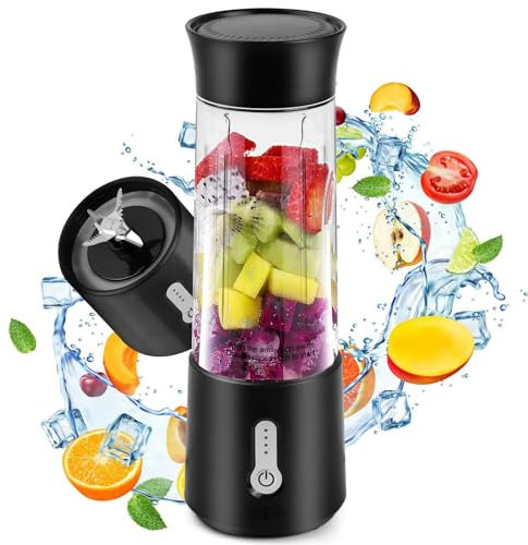 Jinlaili Tragbarer Mixer 500 ml, Mixer Smoothie Maker, BPA-freie, Smoothie Mixer USB Wiederaufladbar 4000mAh, Smoothies Juicer Cup mit 6 Ultrascharfen Klingen für Saft Shakes und Smoothies