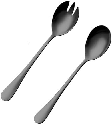 Ryaupy Salatbesteckset, 2-teilig Salatgabel und Servierlöffel Servieren Besteck Schwarz，spülmaschinengeeignet