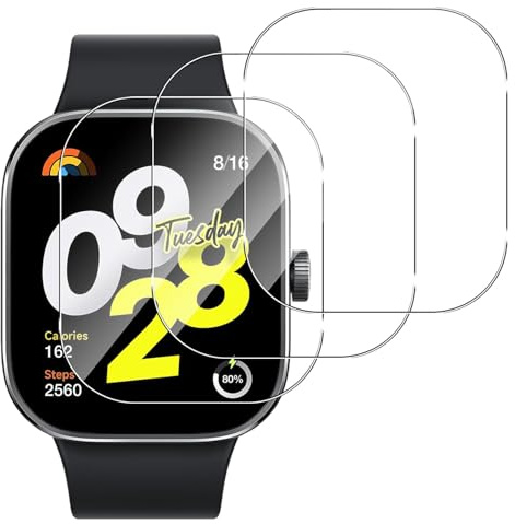 Aerku Protector de Pantalla para Xiaomi Redmi Watch 4, [3 Piezas] 9H HD Alta Sensibilidad Resistente a Arañazos Cristal Templado Vidrio Templado para Xiaomi Redmi Watch 4