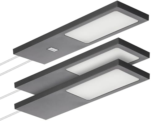 SOTECH 3er Set LED-Möbelleuchte GIULIA II 4000K neutralweiß schwarz | mit/ohne Sensor inkl. Trafo & Verteiler Unterbauleuchte Schrankleuchte Vitrinenbeleuchtung
