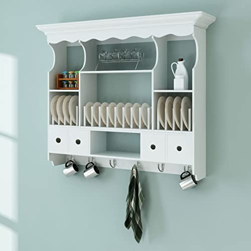 Mengtu Mobili Pensile a Muro da Cucina in Legno Bianco, Salvaspazio Armadietto da Esterno, Mobili Esterno Balcone per Salotto, Ufficio, Camera da Letto, Bagno Decor per Casa