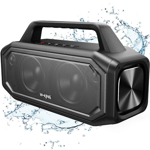 W-KING Haut-parleurs Bluetooth sans fil 80 W, amplification basses, appariement stéréo, charge inversée, étanche IPX6, appels mains