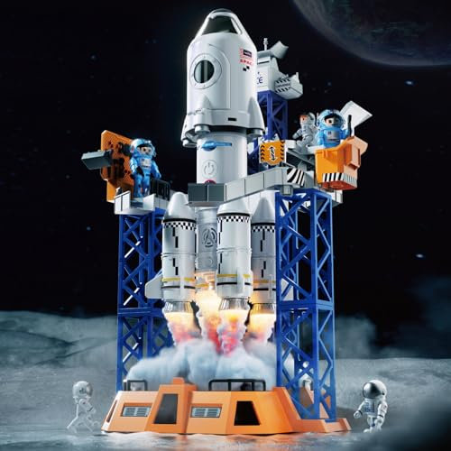 Herenear Raketen Spielzeug für Kinder, Space Shuttle Rakete mit Raketenwerfer und Projektionslampe, Luft- und Raumfahrt Baukasten für Kinder 3+ Jahre, Weltraumspielzeug Geschenk für Jungen Mädchen