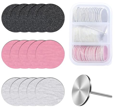 MelodySusie 60 Pcs Replacement Sandpaper Discs with 25mm Metal Nail Drill Bit, 80 Coarse 120 Medium 180 Fine Grit for Electric Foot File Callus Remover Tool or Polishing Craft