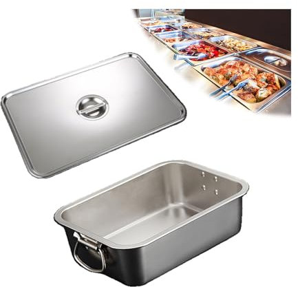 NJDQFA Stapelbar Gastro Behälter Mehrweg, Rechteckig Edelstahl Gastronomiebehälter,Lebensmittel Lagern Behälter,36 * 27cm,7cm