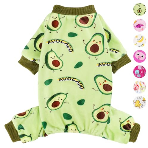 Schlafanzug für kleine Hunde, Yorkie-Pyjama, Chihuahua-Schlafanzug, dehnbar, Avocado-Design, Hundebekleidung für Teetasse, Nachtwäsche für kleine Hunde, Bequeme Welpenkleidung, Hundeoverall (Avocado,