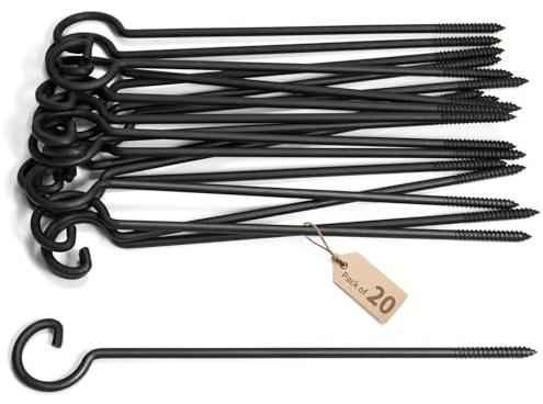 Screw Hooks for Hanging 12in,20Pack Long Screw-in Hooks,Ceiling Hooks | for Christmas Lights and Curtain Hooks,Kitchen Hooks,Plants Hanger Outdoor/Indoor Hooks