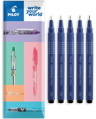Pilot DR Drawing Pen - Wallet Set mit 5 Fineliner-Stiften - Schwarze Tinte - dünne bis dicke Spitzen - ideal für technisches Zeichnen, Skizzieren, Konturieren, Schreiben