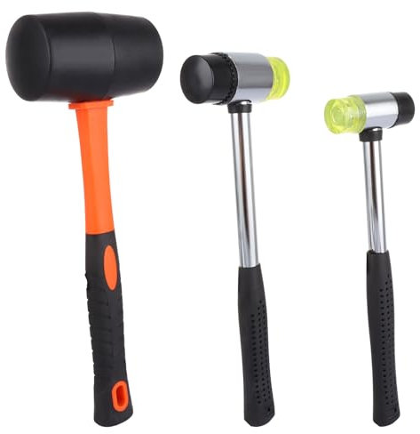 GBACHOOSE 3 Pack Rubber Mallet Hammer, 60mm/40mm/25mm Double-Faced Soft Hammer Mallet with Shockproof Handle, 30oz/1.4oz/0.7oz Camping Mallet for Flooring, Leather Crafts, Wood Work