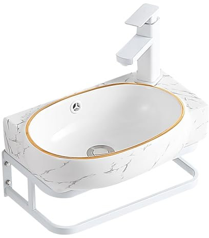 SXSYTR Badezimmer-Eckwaschbecken Mit Unterschrank, Wandmontiertes Keramikwaschbecken, Badezimmerschrank Mit Wasserhahn und Abfluss, für Kleine Räume(59cm)