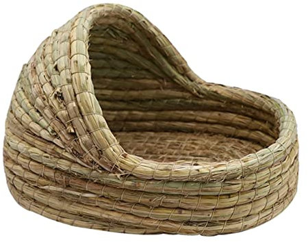 Happyyami Nido De Paja Natural para Hámster y Conejos, Casa Refugio Grande para Animales Pequeños, Cama Cómoda y Segura, Accesorio para Jaulas Adecuado para Mascotas Domésticas