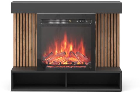 Vicco Caminetto elettrico Lynea, Nero, 100 cm con effetto fiamma realistico e riscaldatore da 1800W, utilizzabile a parete o autoportante