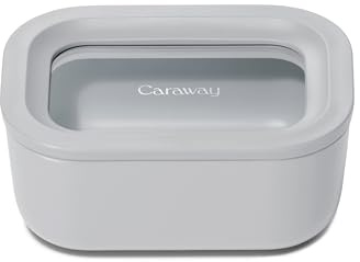 Caraway Mini-Frischhaltedose, rechteckig, für 2,6 Tassen, Glasbehälter für Lebensmittel, ungiftiges, keramikbeschichtetes Glas, Luftfreigabetechnologie, kompaktes und stapelbares Design, Grau