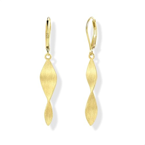Örhängen i guld för kvinnor, ASH'S CHOICE 14K guldpläterade örhängen i sterlingsilver 925, franska krokörhängen blad, guldfärgade ringörhängen med bladhänge, hängande örhängen bohemisk stil